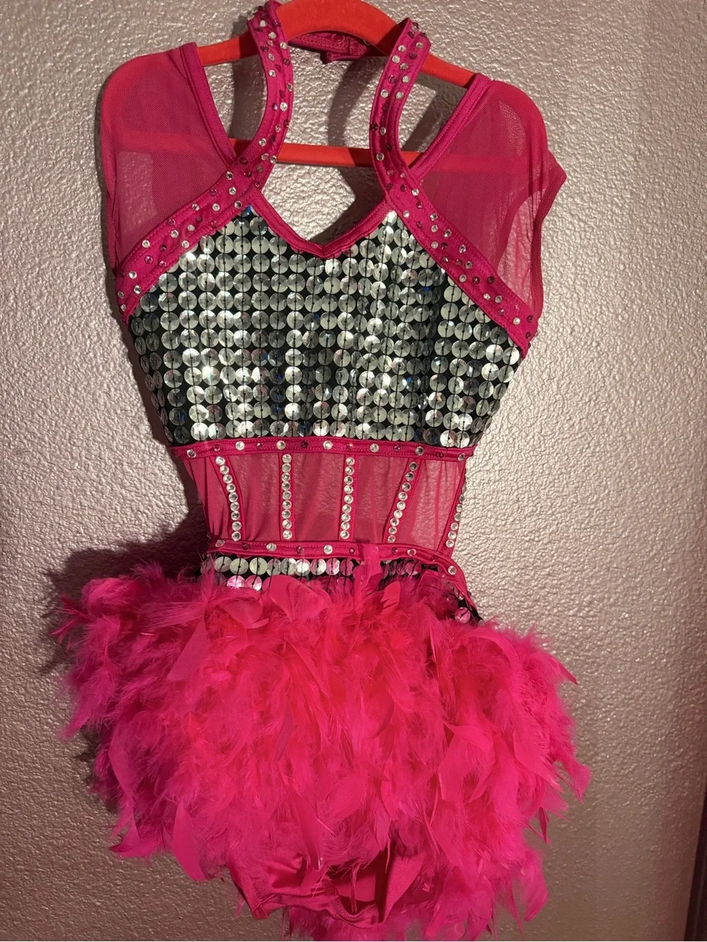 Weissman Hot Pink Sequin Feather Dance Costume